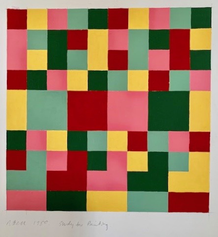 Quincunx study, circa 1985, oil on prepared paper, 40cm x 40cm by Richard Bell, British Artist