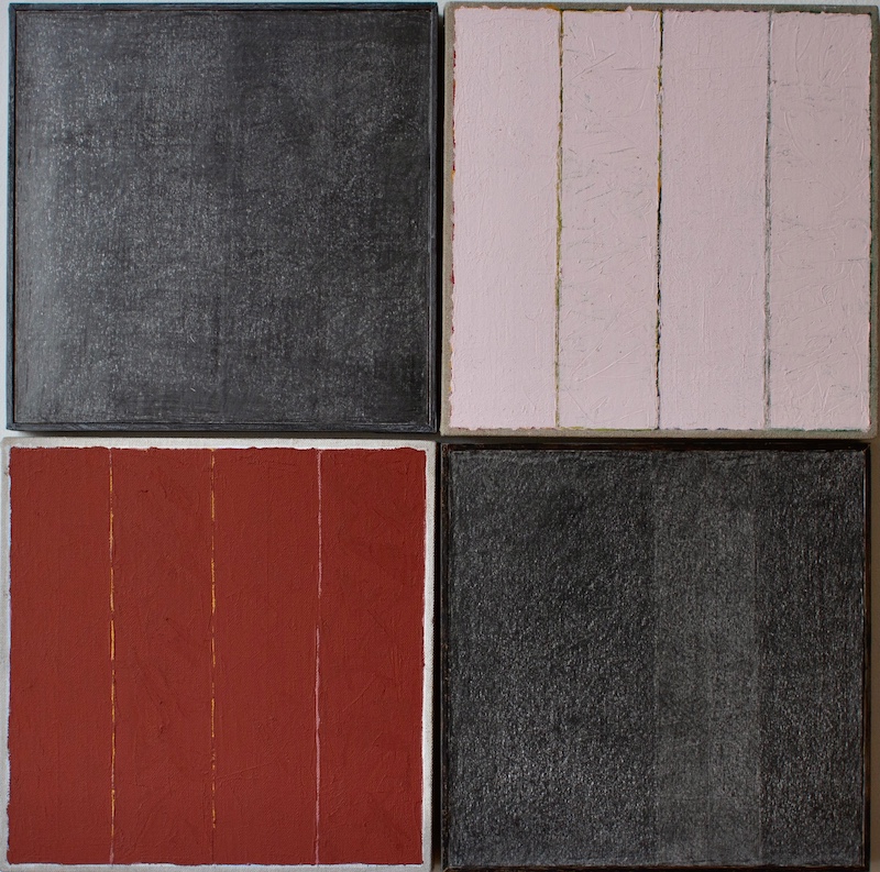 Drawing / Painting, 4-part variation ( Venetian Red/ Pink), graphite on paper and oil and wax on linen, each part 60cm x 60cm by Richard Bell