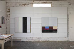Installion view of Richard Bell paintings at exhibition of work made during the January residency at the Anchor Studio, Newlyn, Cornwall January 2025